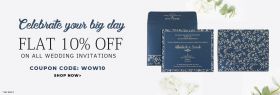 Flat 10% Off on wedding invitations