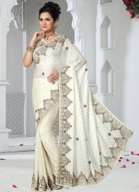 Off White Satin Chiffon Bridal Saree