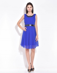 Blue Sequin Gathered Dress