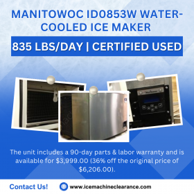 Manitowoc ID0853W Water-Cooled Ice Maker – 835 lbs