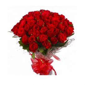 Bunch of 50 Red Roses in Cellophane Packing