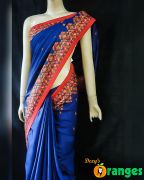 Royal blue colour semisilk saree with embroidery.