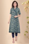 Block Print Angrakha Cotton Kurta for Women