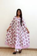 White and Pink Hand Block Mughal Print Kurta