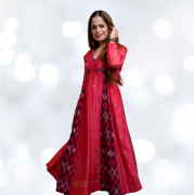 Pink Rena Ikat Cotton Dress - Ikat & Chanderi 100%