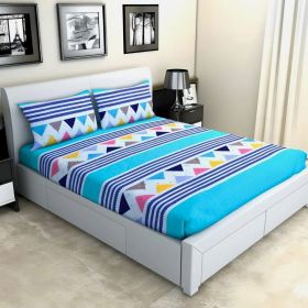 Blue Zig Zag Style Fitted Bed Sheets With Pillow C