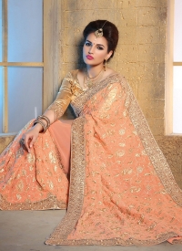 Peach Bamberg Bridal Saree