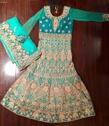 ELEGANT GREEN GOLD FLOOR LENGTH ANARKALI SUIT WITH