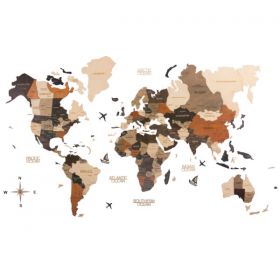 3D Wooden World Map Multicolor