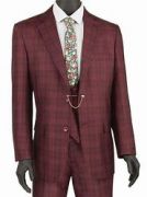 Burgundy Regular Fit 3 Piece Suit 2 Button Gangste