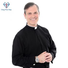 Roman Collar Clergy Shirts For Men Black