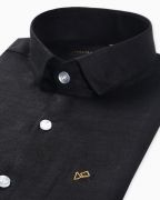 men regular fit solid black color linen shirt