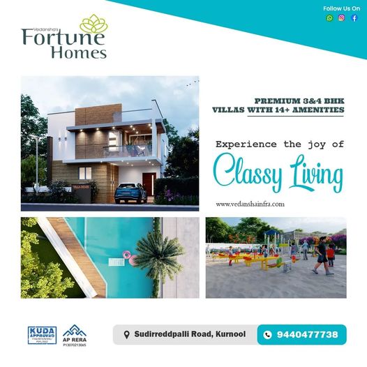 High-end Duplex Villas with Home Theater Kurnool || Vedansha Fortune Homes