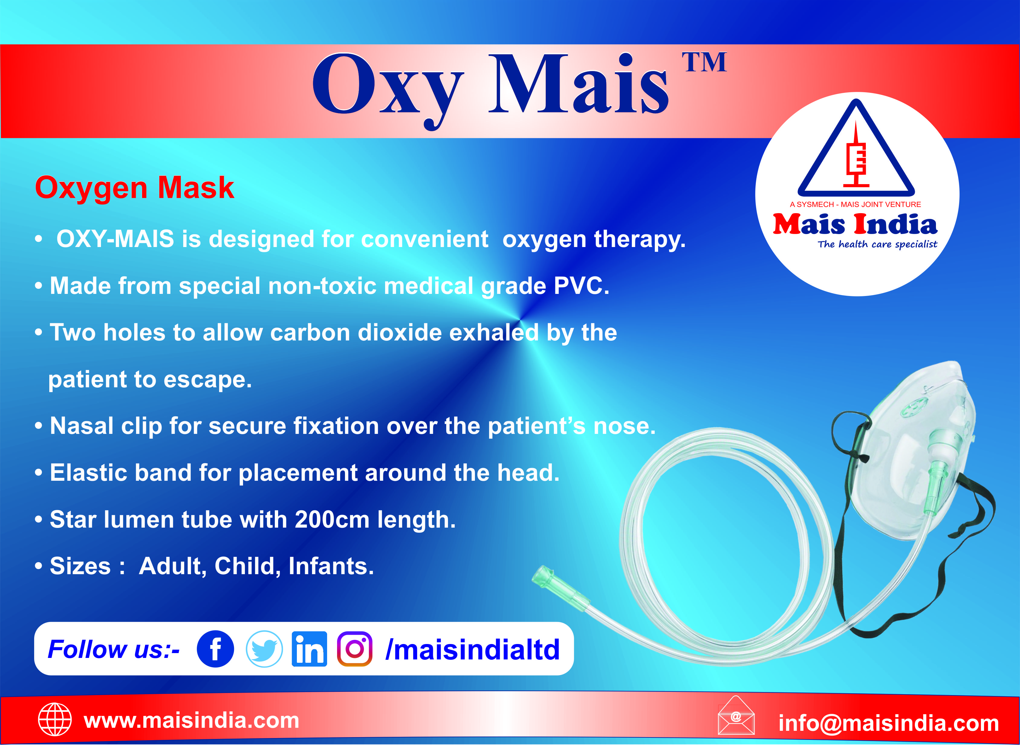 Buy Oxygen mask from mais india medical devices.
