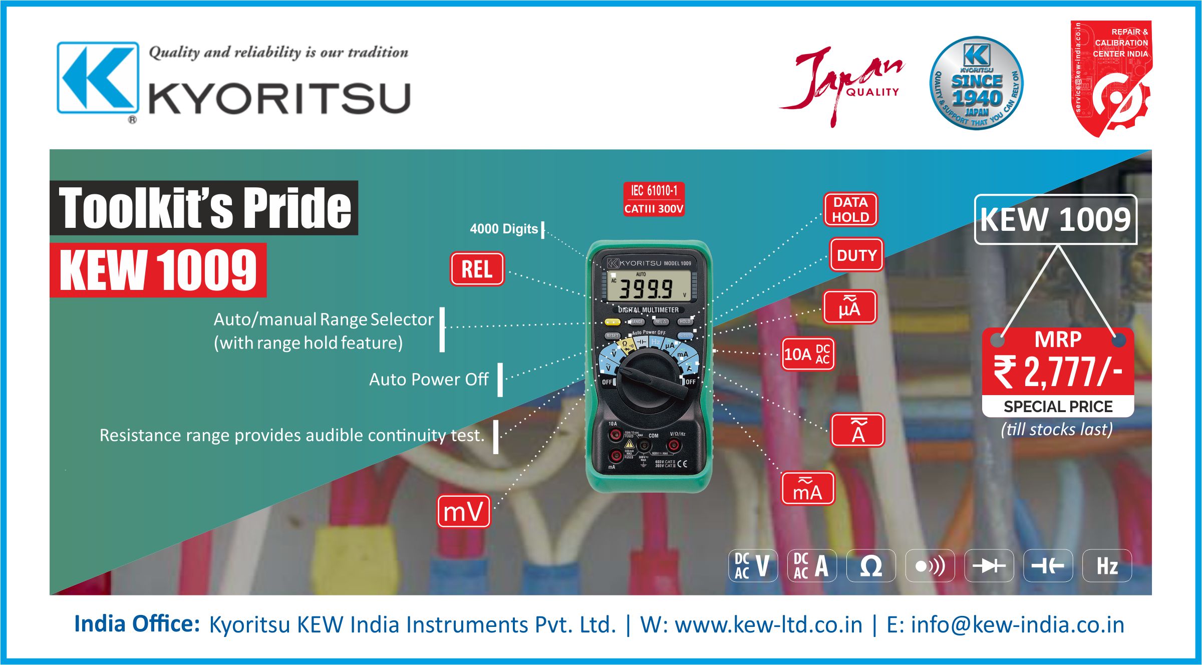 Kyoritsu Digital Multimeter 400mV-600V KEW-1009