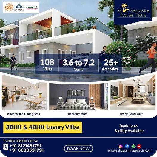 Luxury villas with Gym and Swimming Pool in Kurnool || SS Sahasra Palm Tree 3 and 4BHK Villas