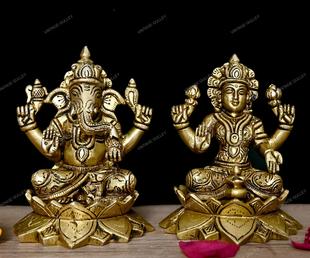 Elegant Brass Ganesha Laxmi Idols for Your Home Temple