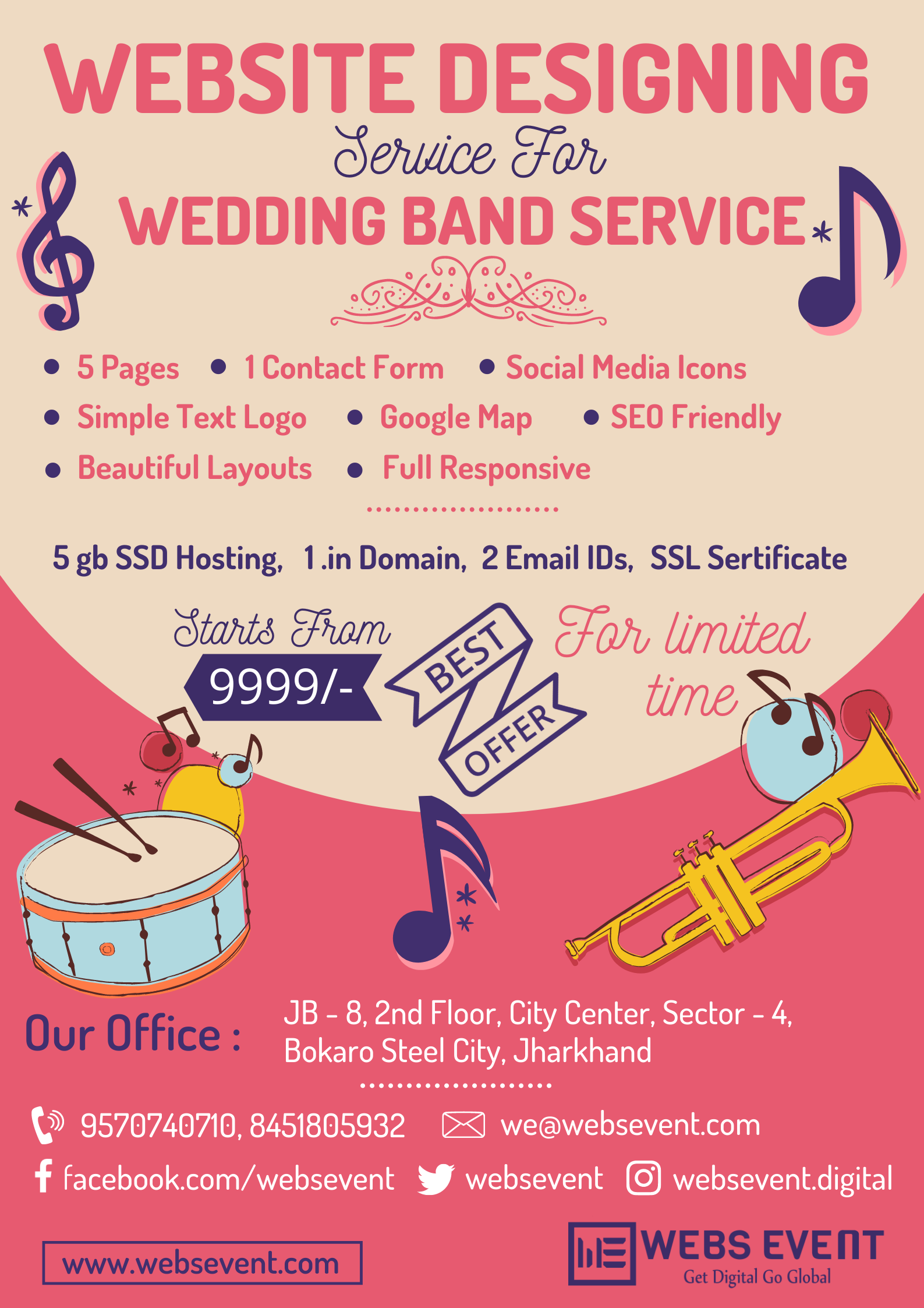 Website design for Wedding Band Service at Rs.9999/-