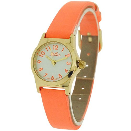 Reflex White Round Dial, Gold Case Watch with Orange Pu Strap 101326lt