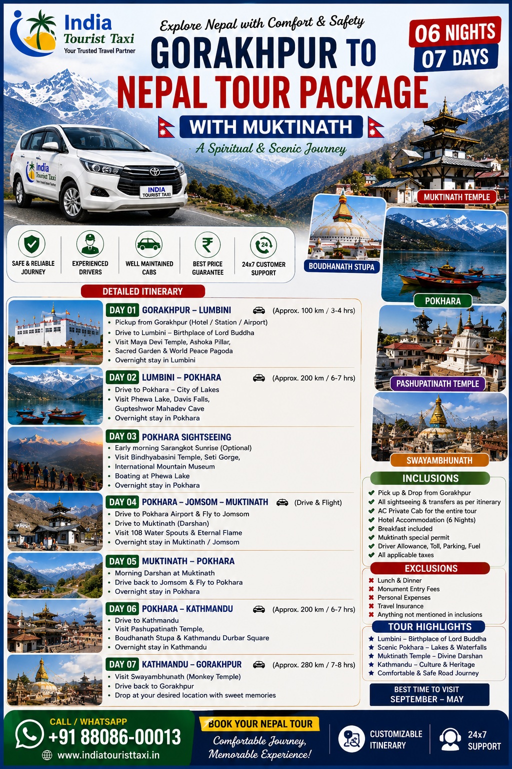 06 Nights 07 Days Gorakhpur to Nepal Tour Package with Muktinath | India Tourist Taxi