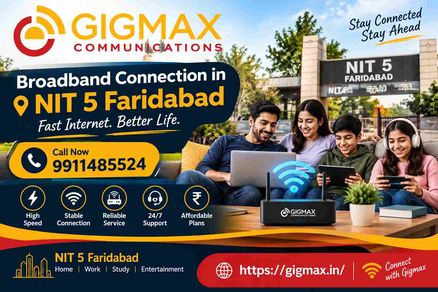 Broadband Connection in NIT 5 Faridabad | 9911485524– Gigmax