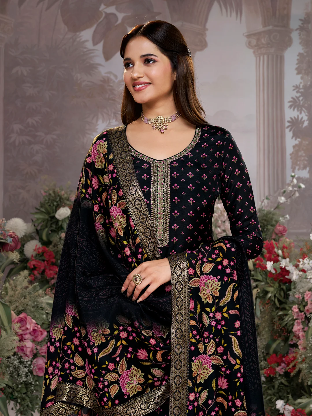 Seerat Black Russian Silk Embroidered Kurta Set Online