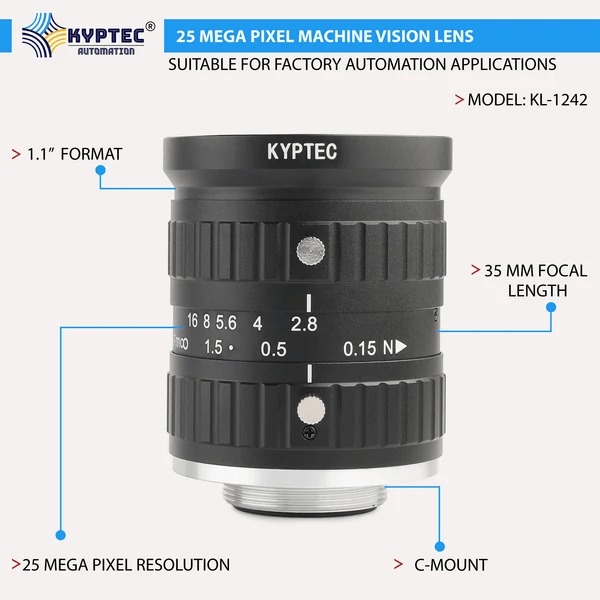 35 MM 25 Megapixel Machine Vision Lens, 1.1-Inch Format, C-Mount – Kyptec Automation®