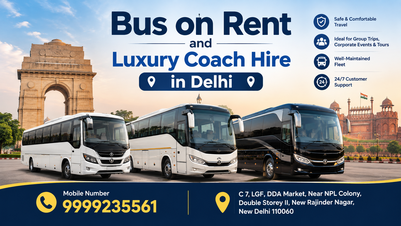 Bus on Rent and Luxury Coach Hire in Delhi