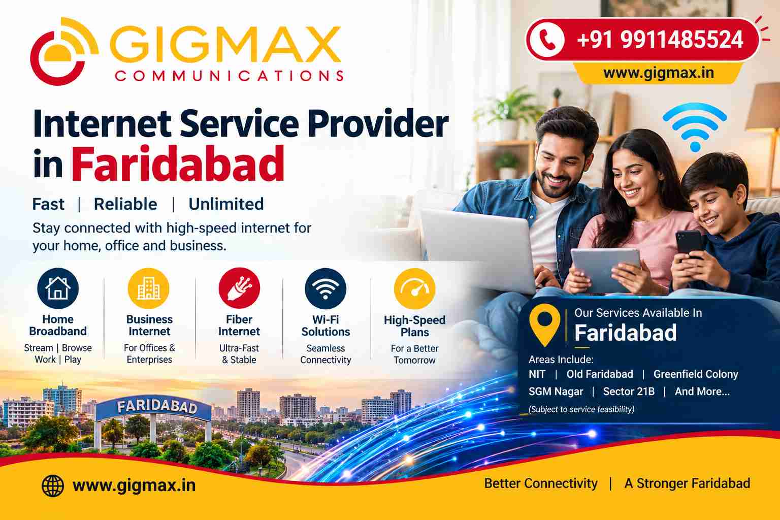 Internet Service Provider in Faridabad | +91 9911485524 – Gigmax