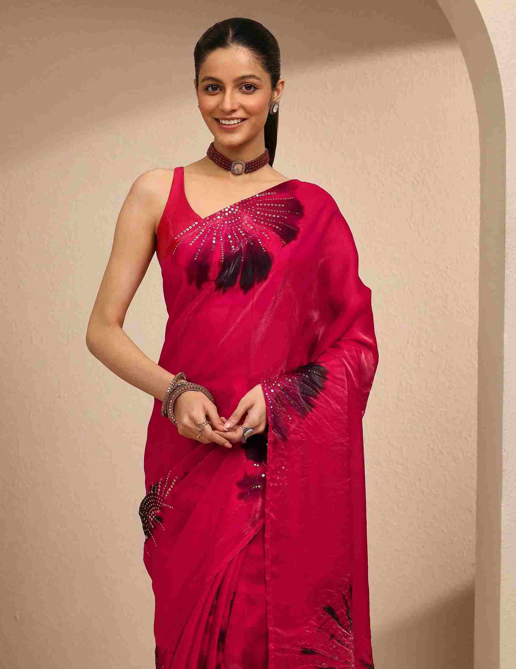 Buy Libas Red Silk Sarees for Festive & Wedding Looks