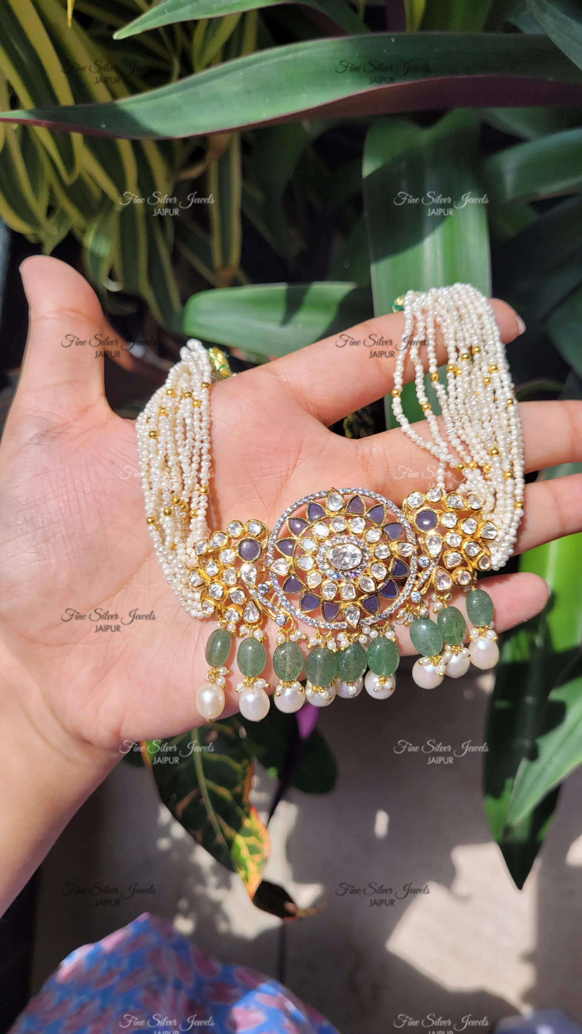 925 silver Raas polki choker Set