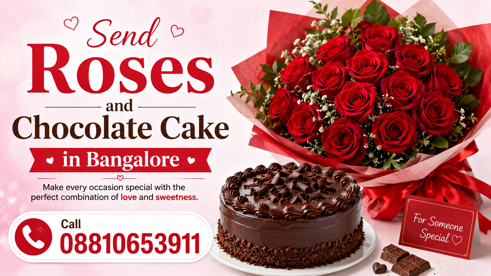 Send Roses and Chocolate Cake in Bangalore | Call 08810653911