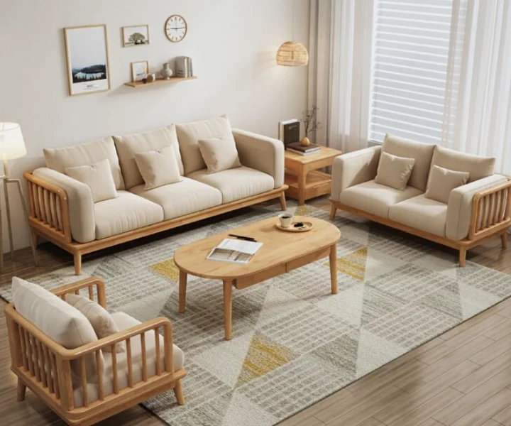 Chalk Flannel Standard Sofa with 3 Pillows