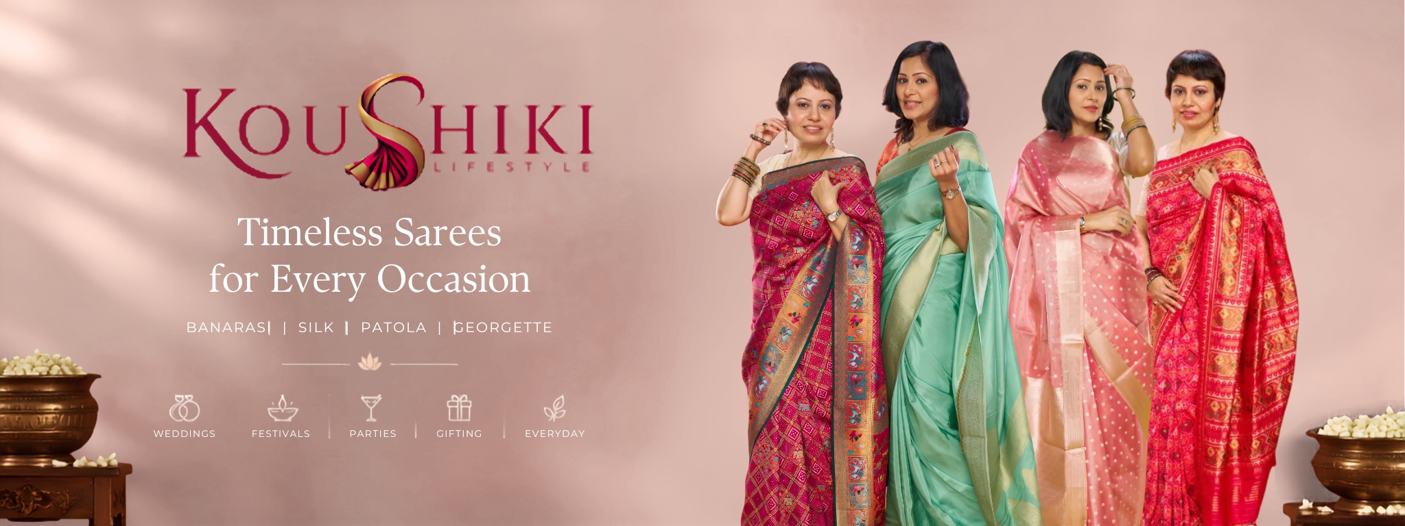 Buy Banarasi, Patola & Silk Brocade Sarees Online | Koushiki
